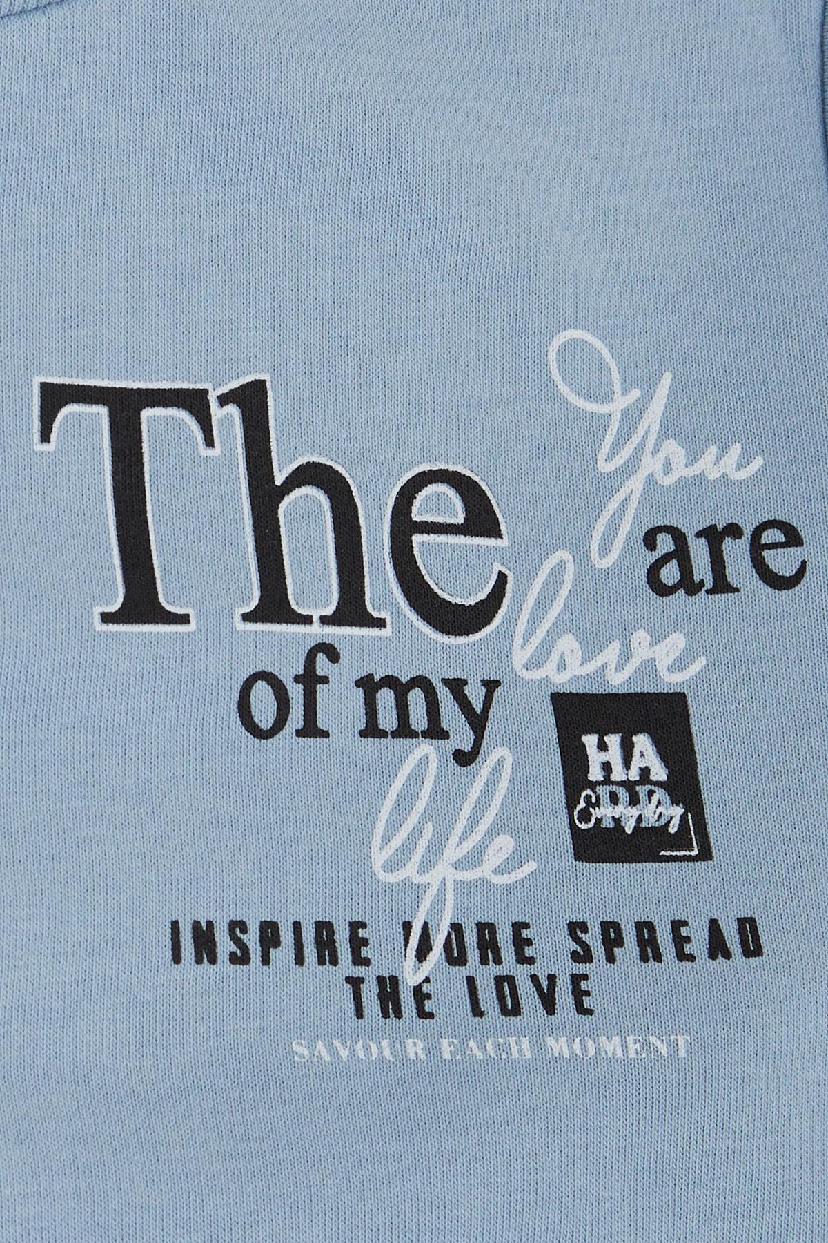 Breeze Erkek Çocuk Sweatshirt Yazı Baskılı Buz Mavisi (8-14 Yaş)