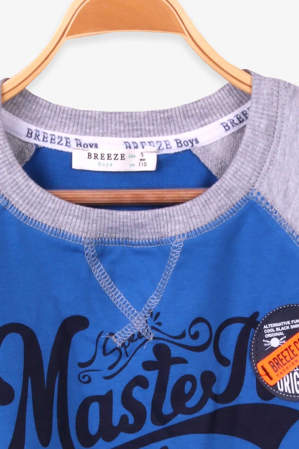 Breeze Erkek Çocuk Sweatshirt Yazı Baskılı Saks Mavisi (5-10 Yaş)