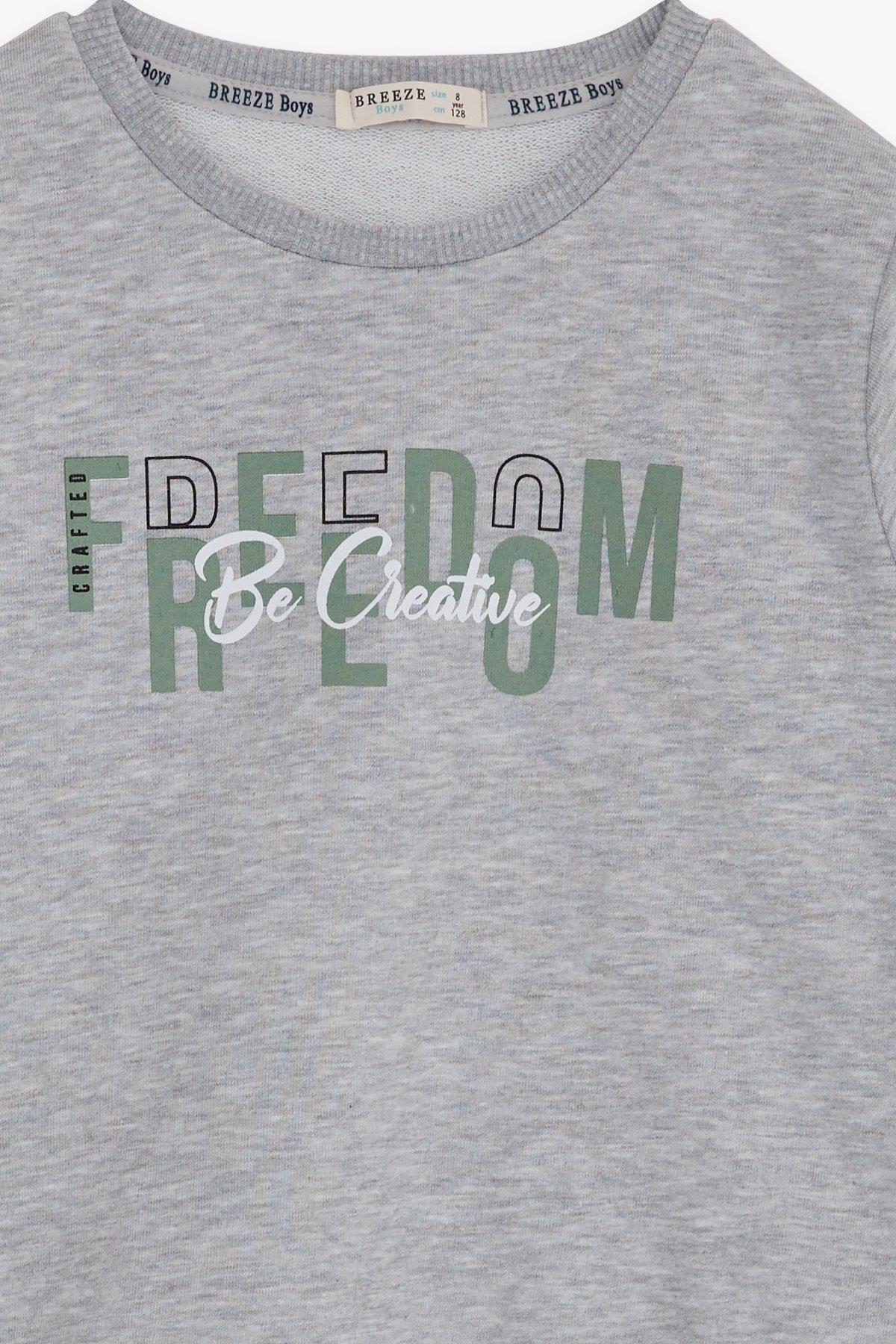Breeze Erkek Çocuk Sweatshirt Yazı Baslılı Gri Melanj (8-14 Yaş)