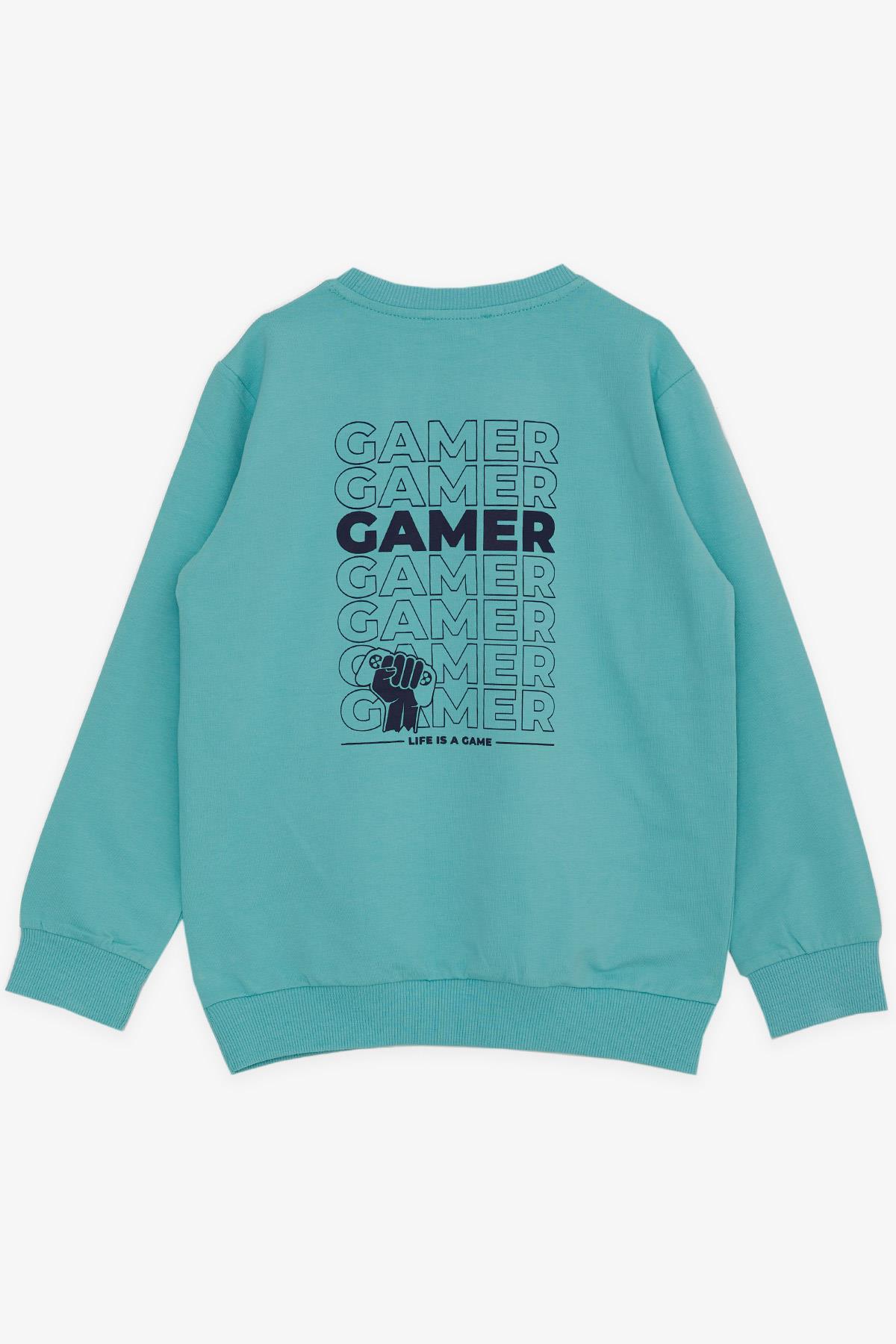 Breeze Erkek Çocuk Sweatshirt Yazı Baskılı Armalı Su Yeşili (8-14 Yaş)