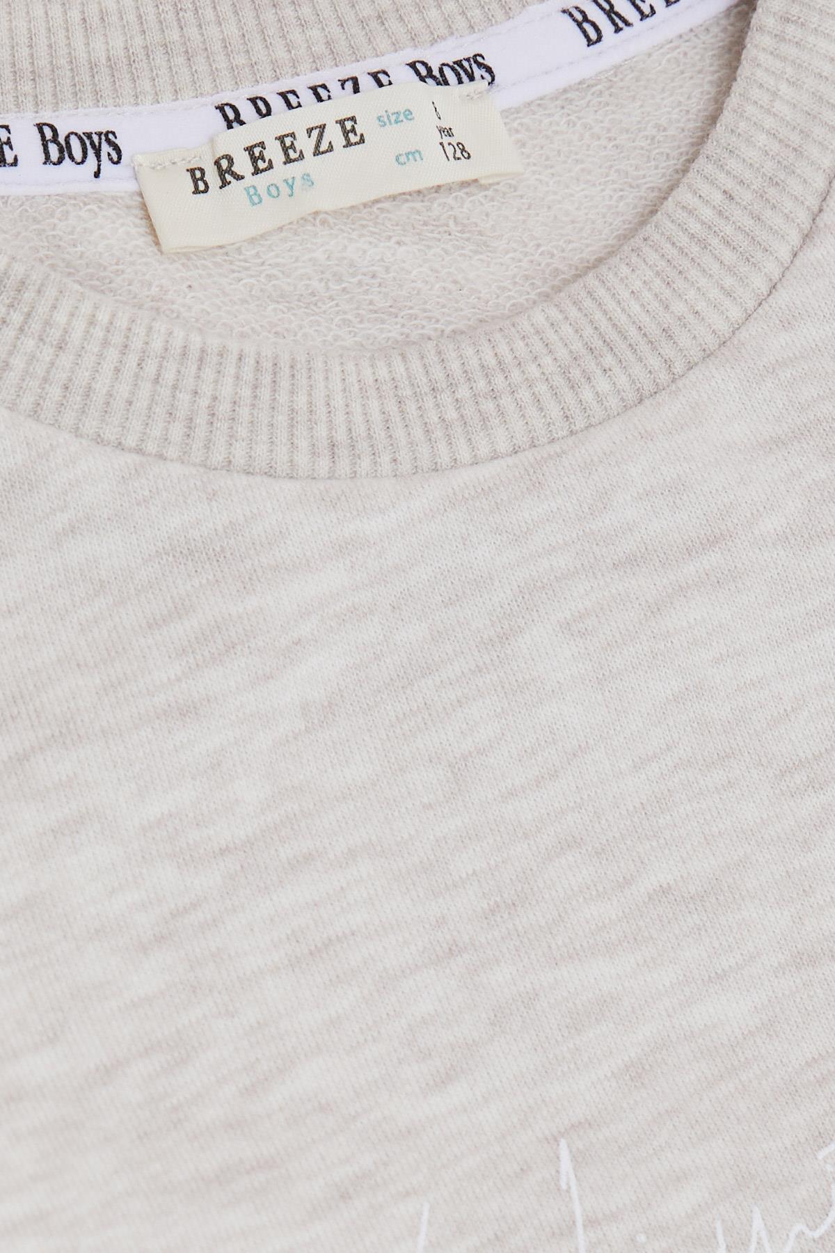 Breeze Erkek Çocuk Sweatshirt Yazı Baskılı Bej Melanj (8-14 Yaş)
