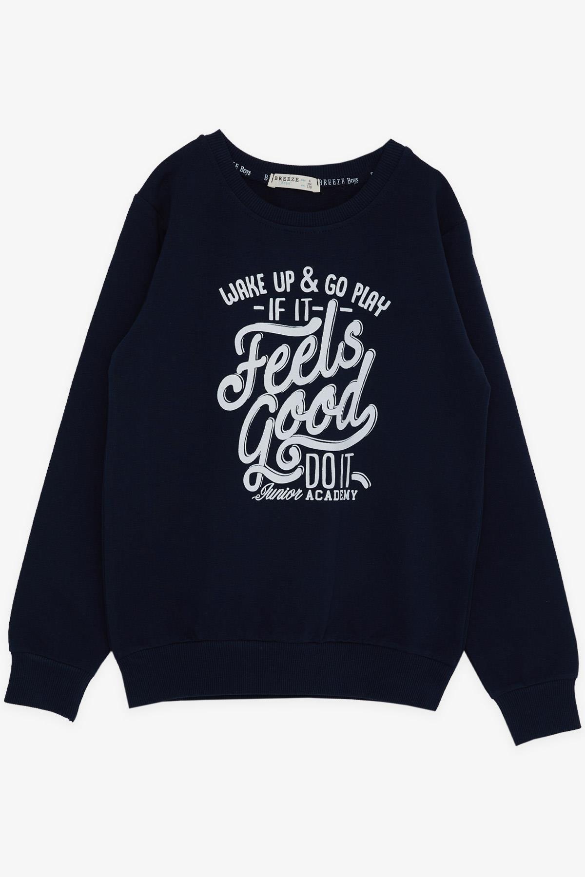 Breeze Erkek Çocuk Sweatshirt Yazı Baskılı Lacivert (8-14 Yaş)