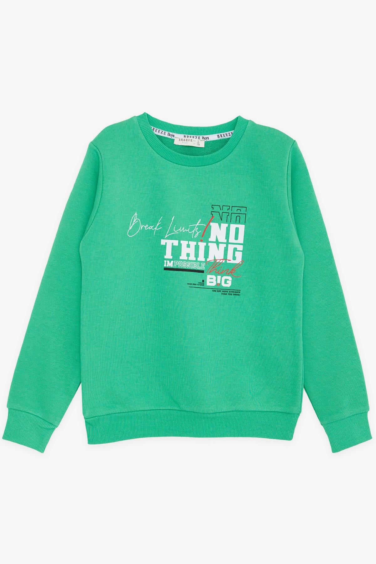 Breeze Erkek Çocuk Sweatshirt Yazı Baskılı Yeşil (8-14 Yaş)