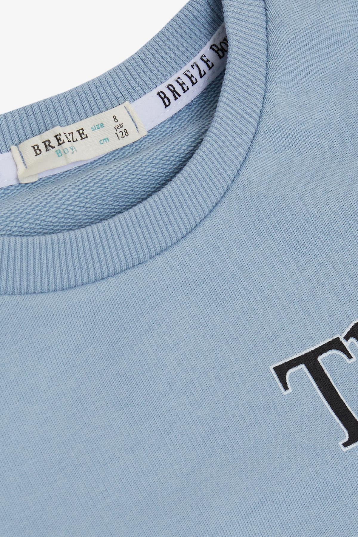 Breeze Erkek Çocuk Sweatshirt Yazı Baskılı Buz Mavisi (8-14 Yaş)