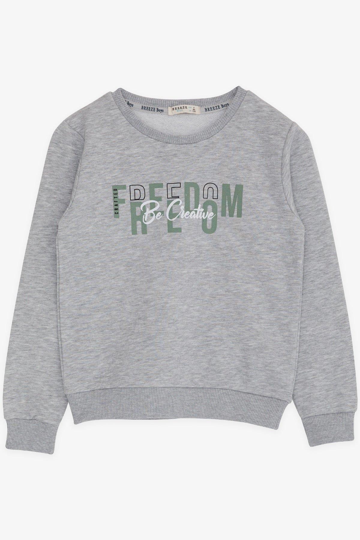 Breeze Erkek Çocuk Sweatshirt Yazı Baslılı Gri Melanj (8-14 Yaş)