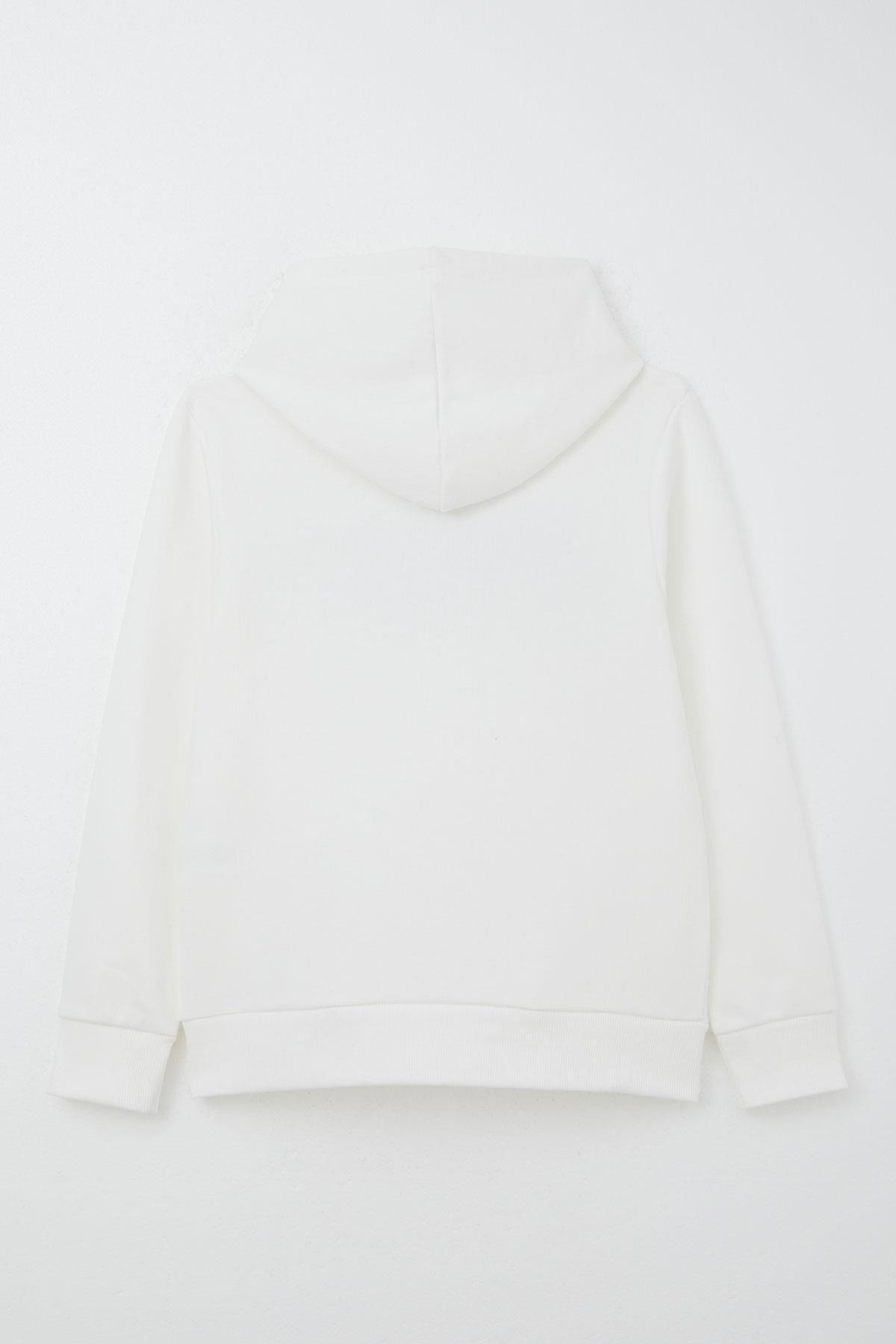 Breeze Erkek Çocuk Sweatshirt Yazı Baskılı Kanguru Cepli Kapüşonlu Beyaz (8-14 Yaş)