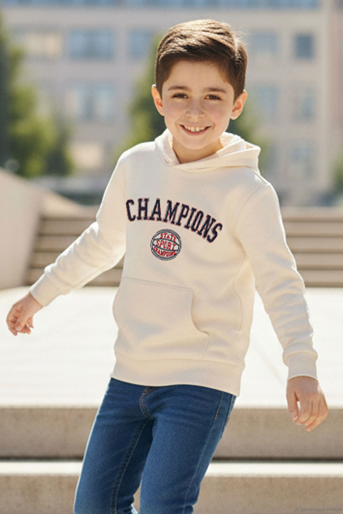 Breeze Erkek Çocuk Sweatshirt Yazı Baskılı Kapüşonlu Taş (4-8 Yaş)