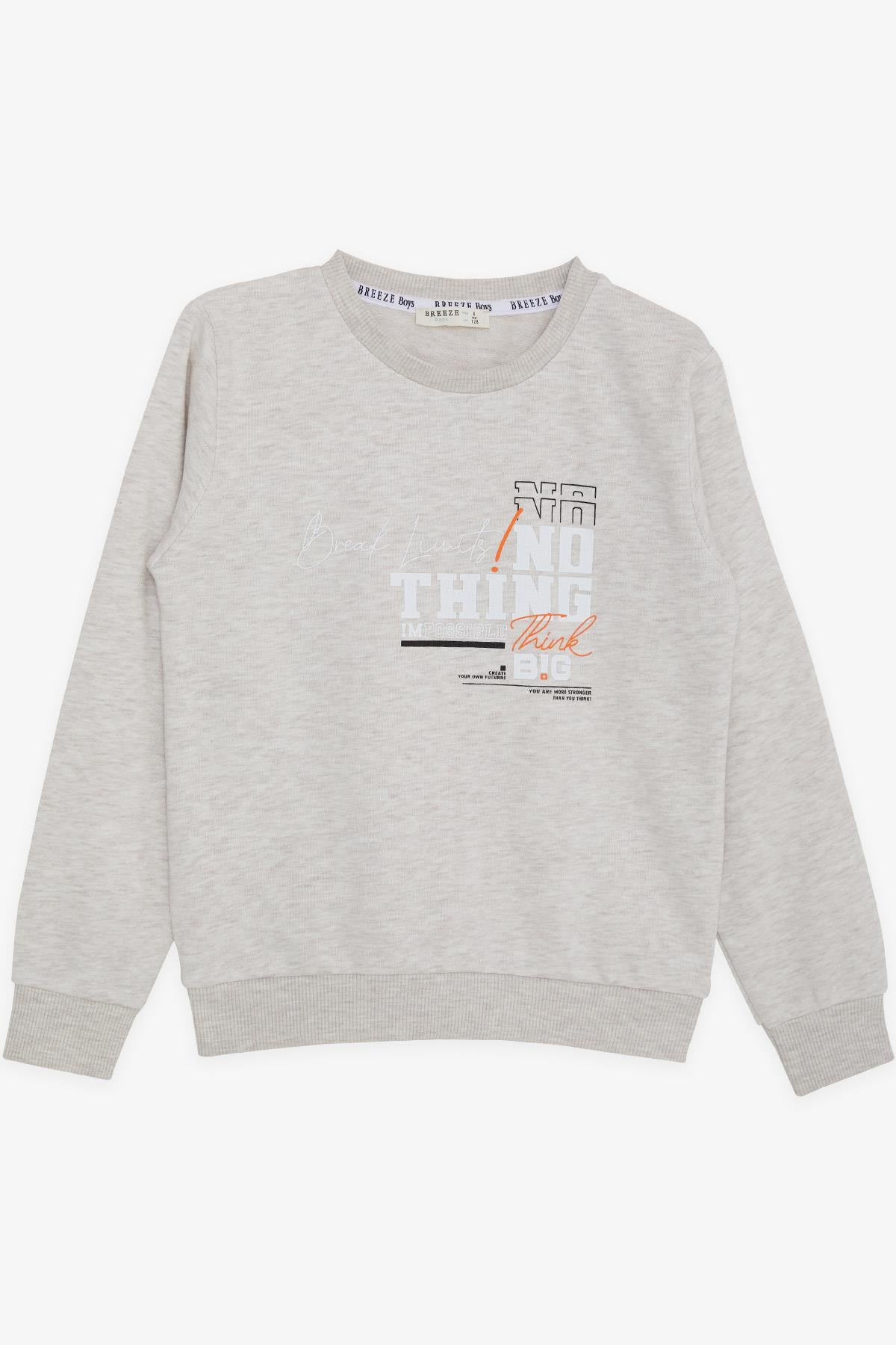 Breeze Erkek Çocuk Sweatshirt Yazı Baskılı Bej Melanj (8-14 Yaş)