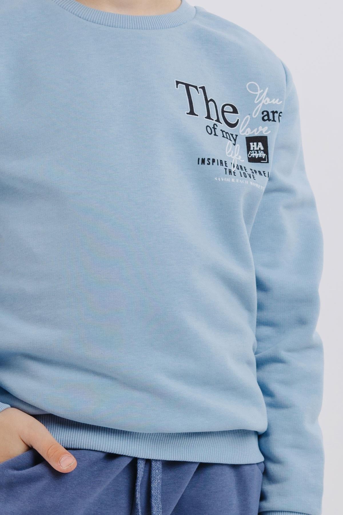 Breeze Erkek Çocuk Sweatshirt Yazı Baskılı Buz Mavisi (8-14 Yaş)