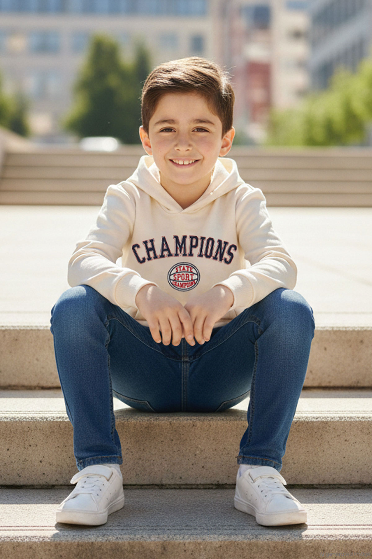 Breeze Erkek Çocuk Sweatshirt Yazı Baskılı Kapüşonlu Taş (4-8 Yaş)