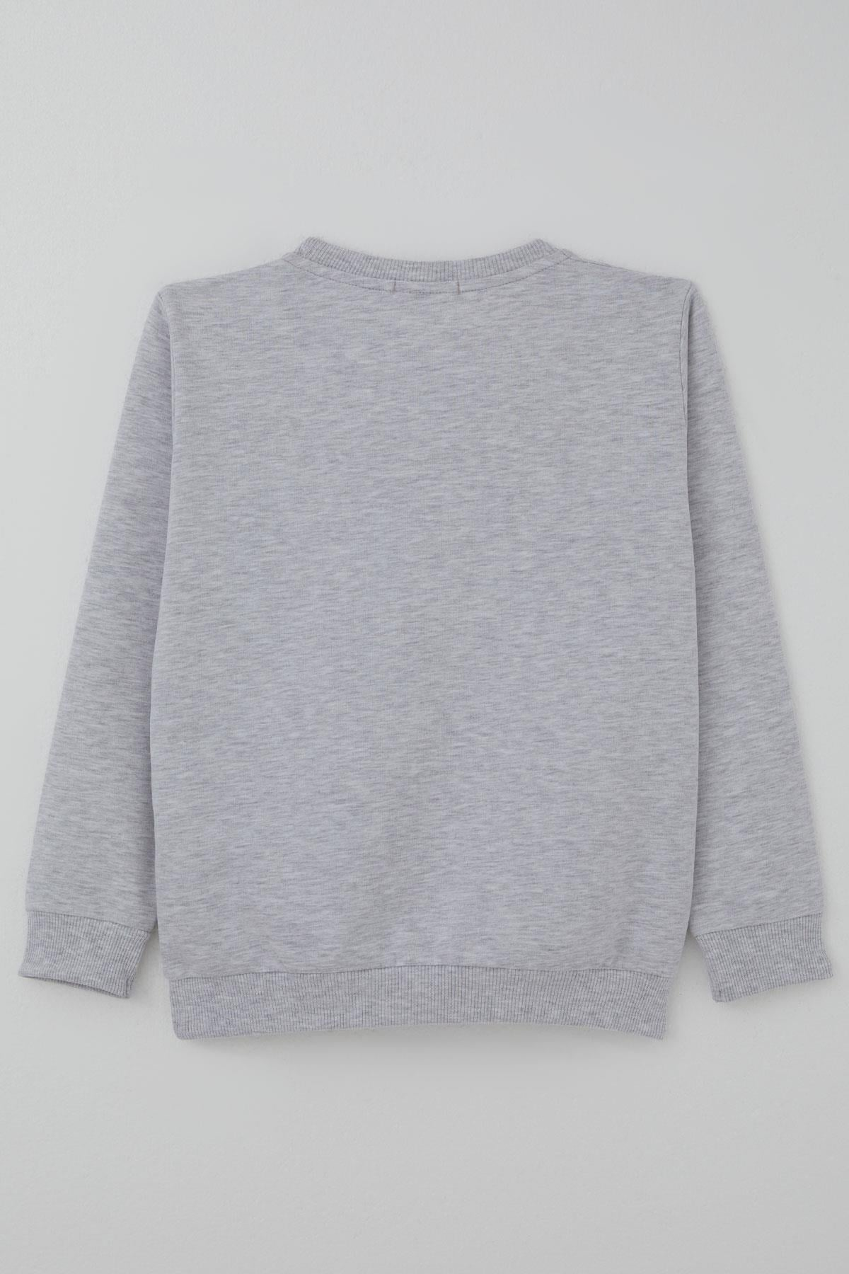 Breeze Erkek Çocuk Sweatshirt Yazı Baskılı Açık Gri Melanj (8-10 Yaş)