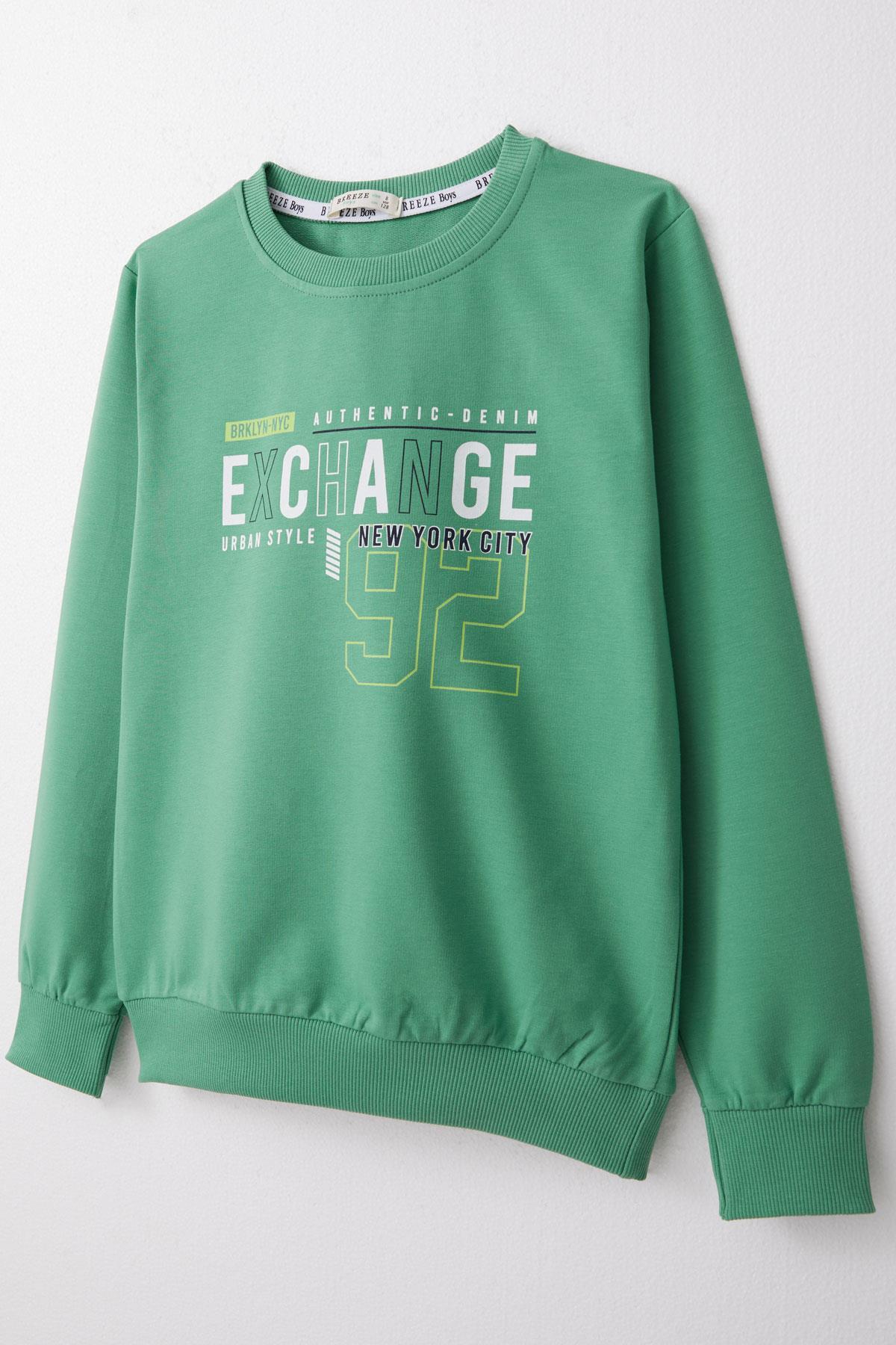 Breeze Erkek Çocuk Sweatshirt Yazı Baskılı Mint Yeşili (4-8 Yaş)