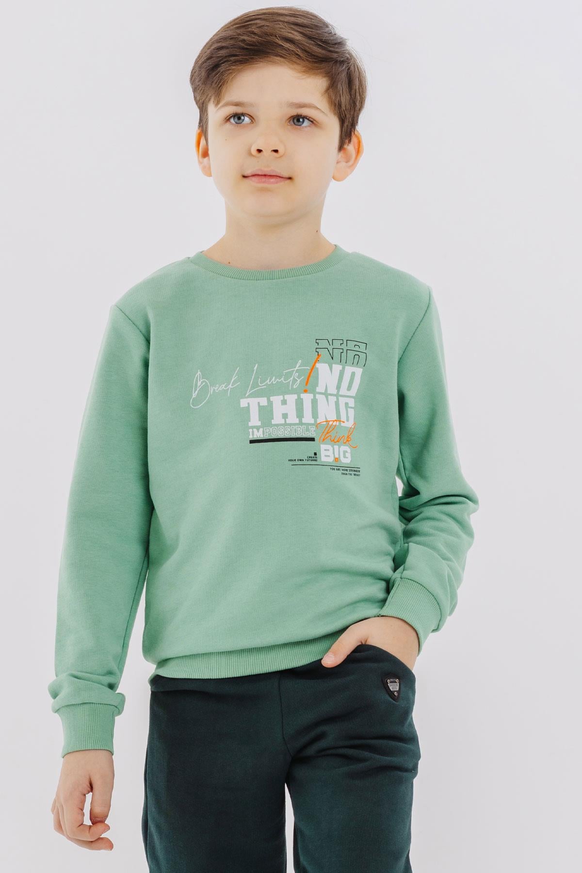 Breeze Erkek Çocuk Sweatshirt Yazı Baskılı Mint Yeşili (8 Yaş)