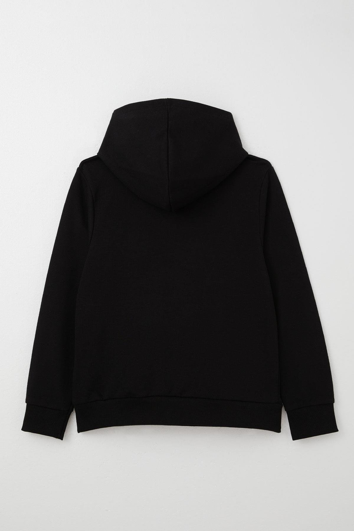 Breeze Erkek Çocuk Sweatshirt Yazı Baskılı Kanguru Cepli Kapüşonlu Siyah (8-14 Yaş)