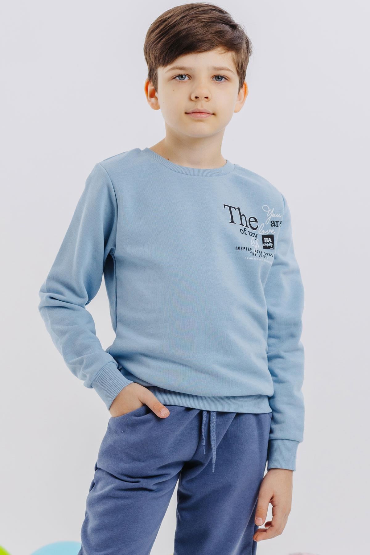 Breeze Erkek Çocuk Sweatshirt Yazı Baskılı Buz Mavisi (8-14 Yaş)