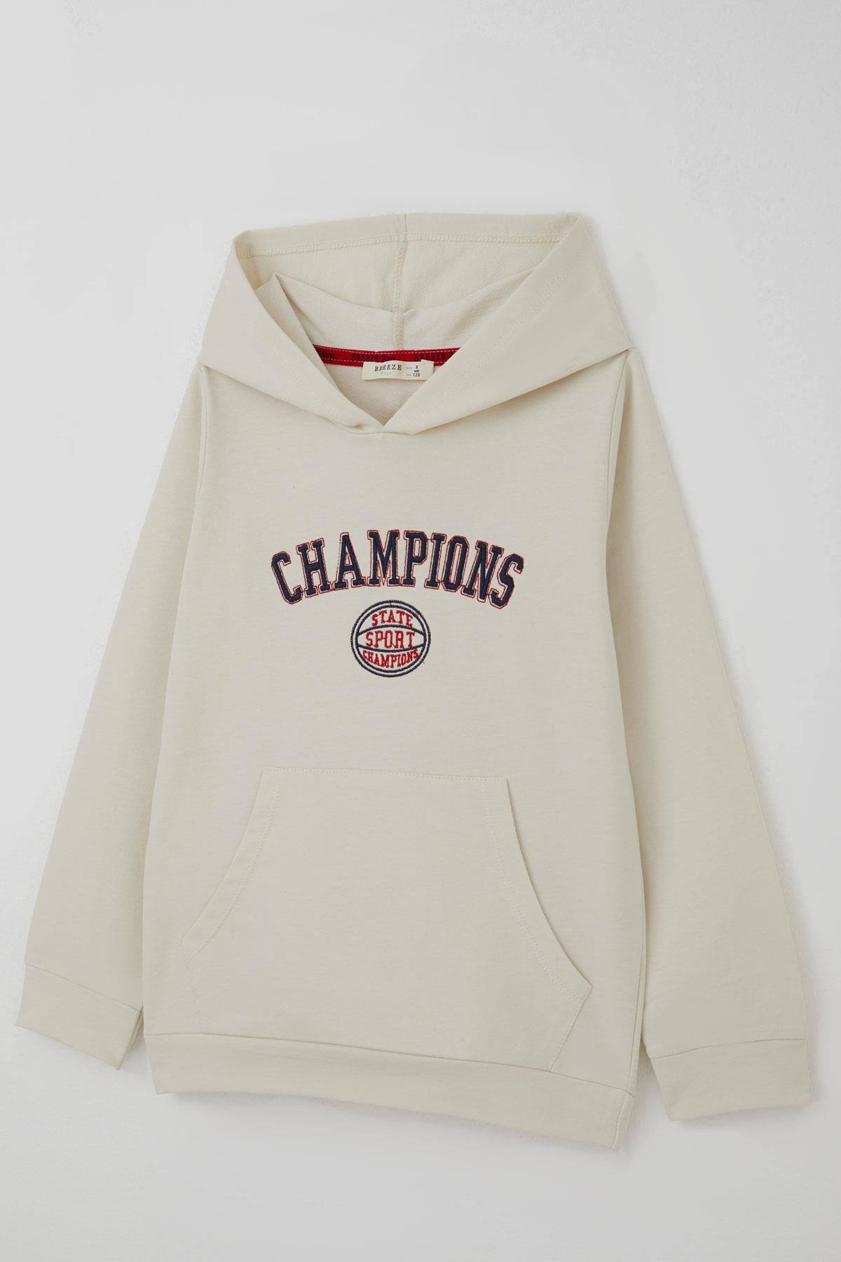 Breeze Erkek Çocuk Sweatshirt Yazı Baskılı Kapüşonlu Taş (4-8 Yaş)