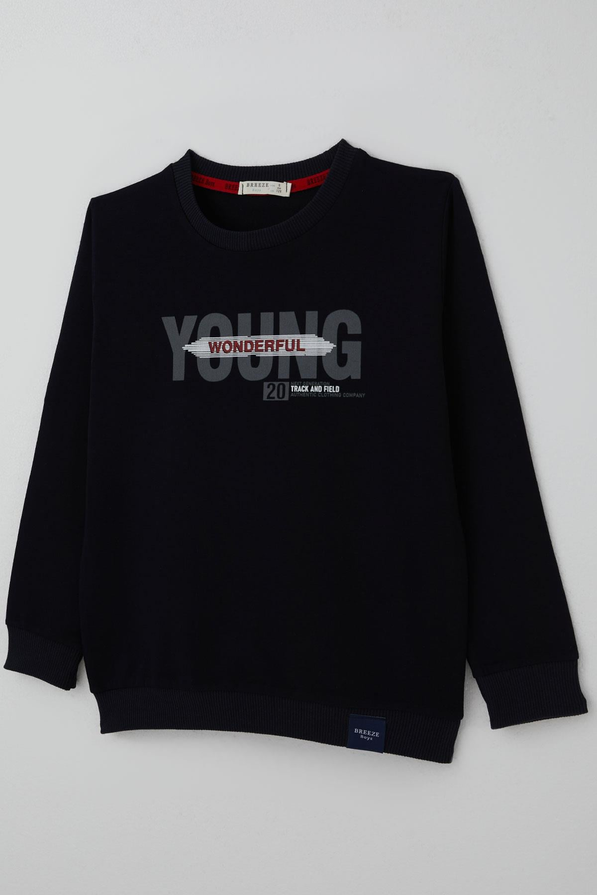 Breeze Erkek Çocuk Sweatshirt Yazı Baskılı Lacivert (8-12 Yaş)