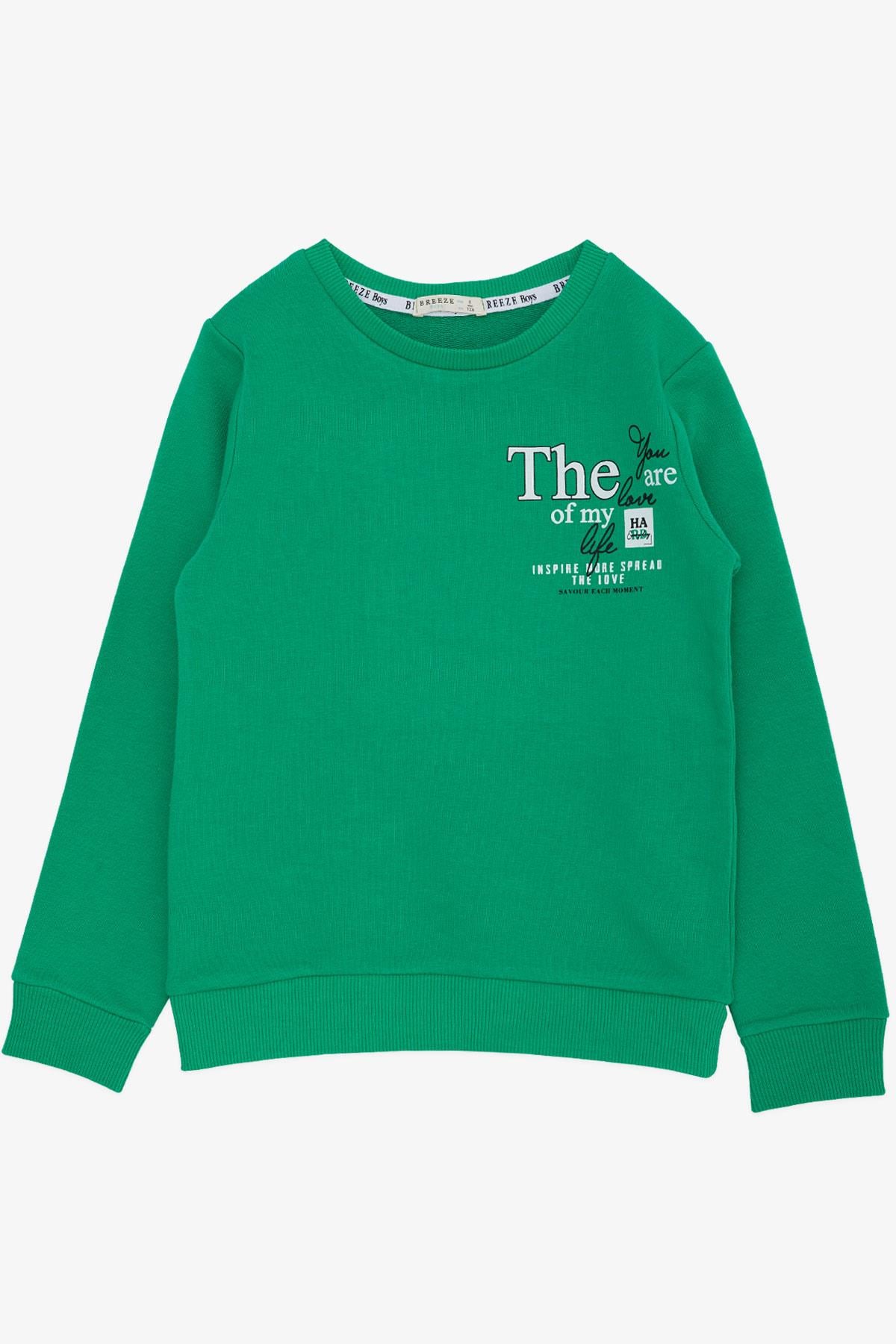 Breeze Erkek Çocuk Sweatshirt Yazı Baskılı Yeşil (8-14 Yaş)