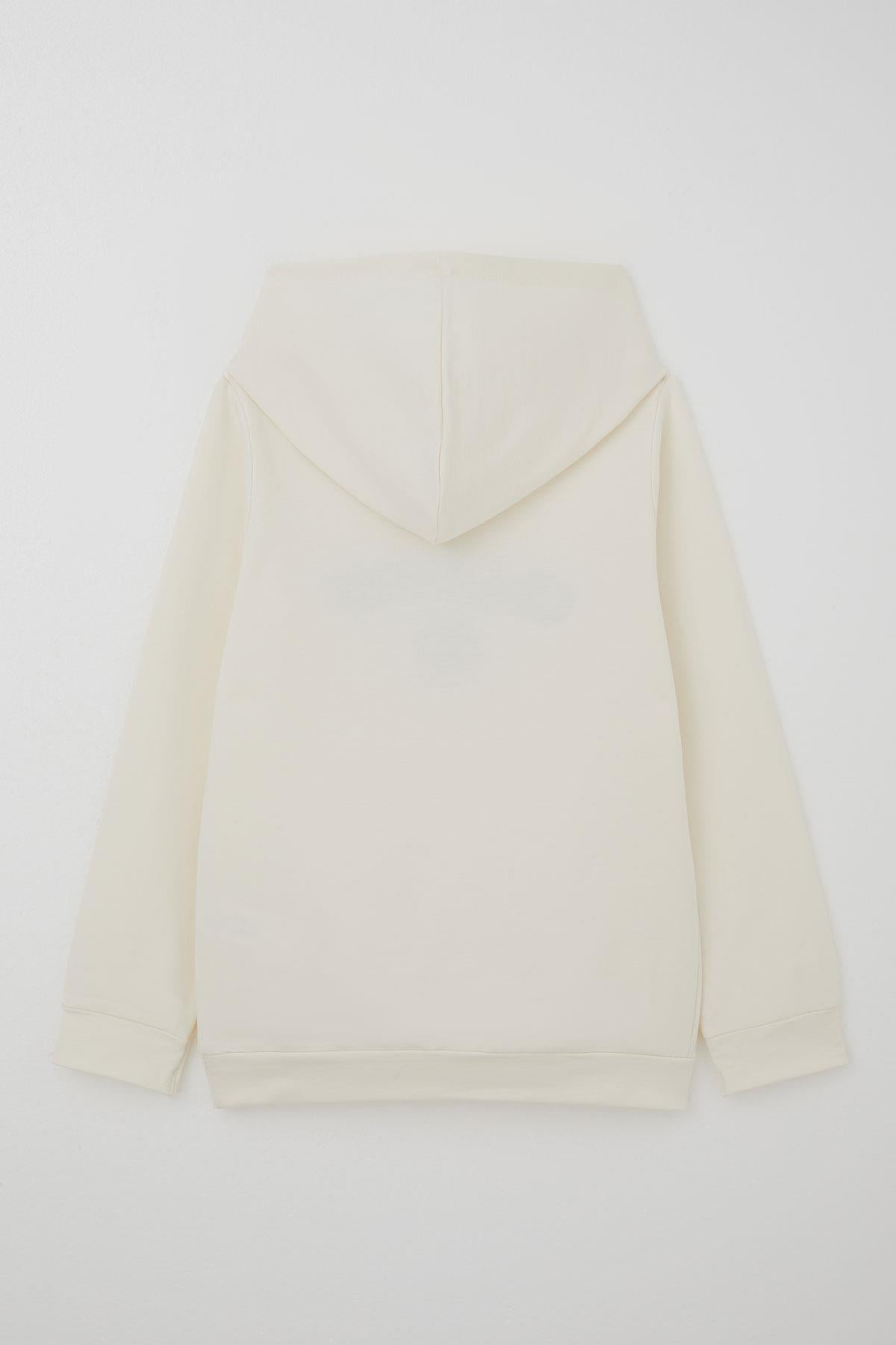 Breeze Erkek Çocuk Sweatshirt Yazı Baskılı Kapüşonlu Ekru (5-8 Yaş)