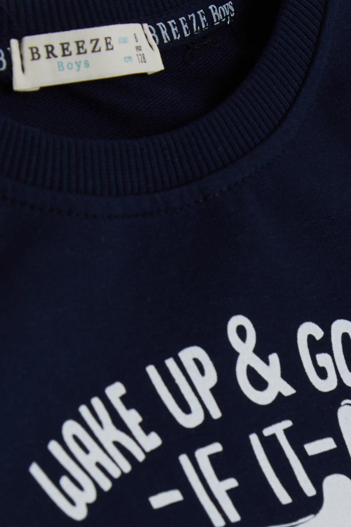 Breeze Erkek Çocuk Sweatshirt Yazı Baskılı Lacivert (8-14 Yaş)