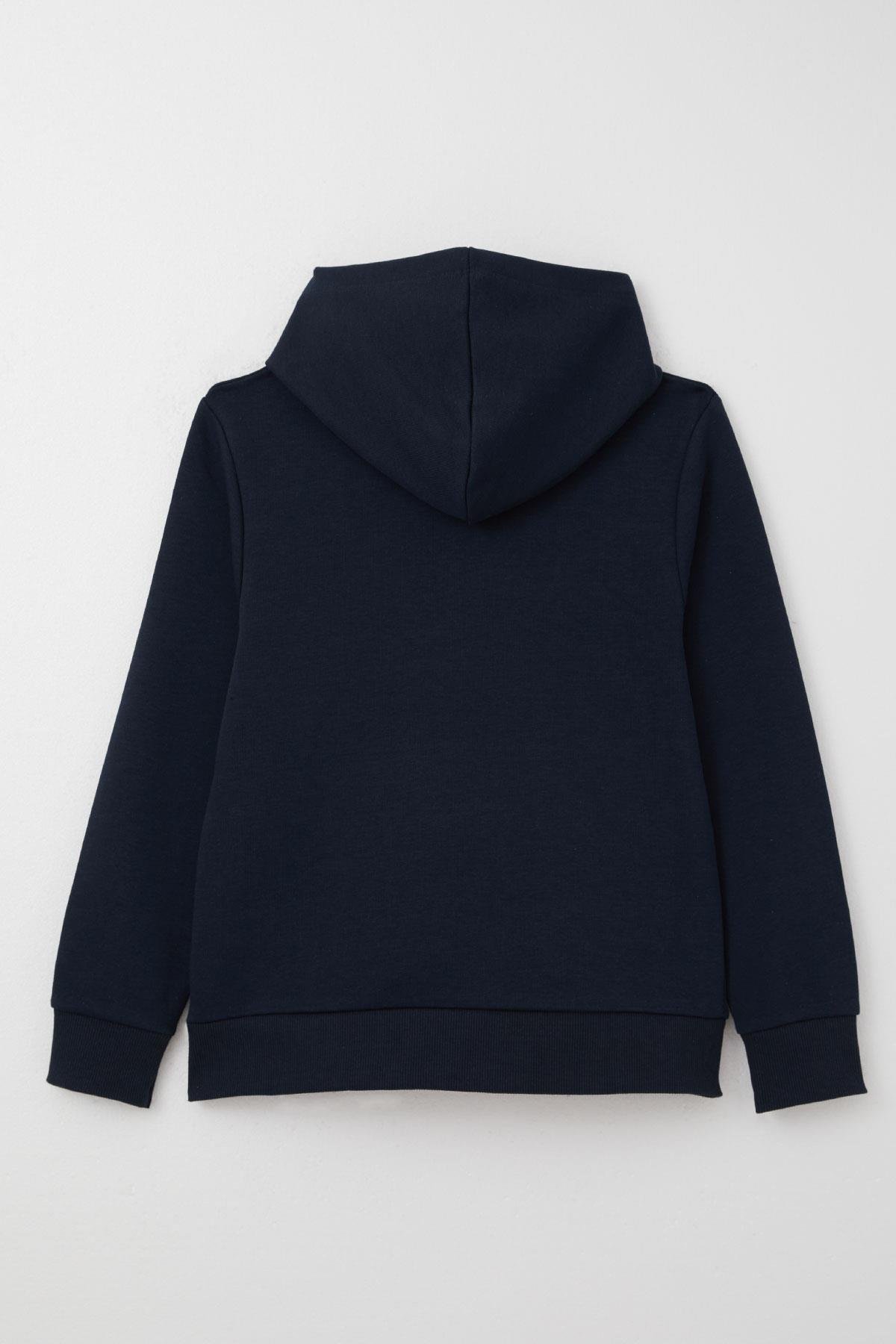 Breeze Erkek Çocuk Sweatshirt Yazı Baskılı Kanguru Cepli Kapüşonlu Lacivert (8-14 Yaş)