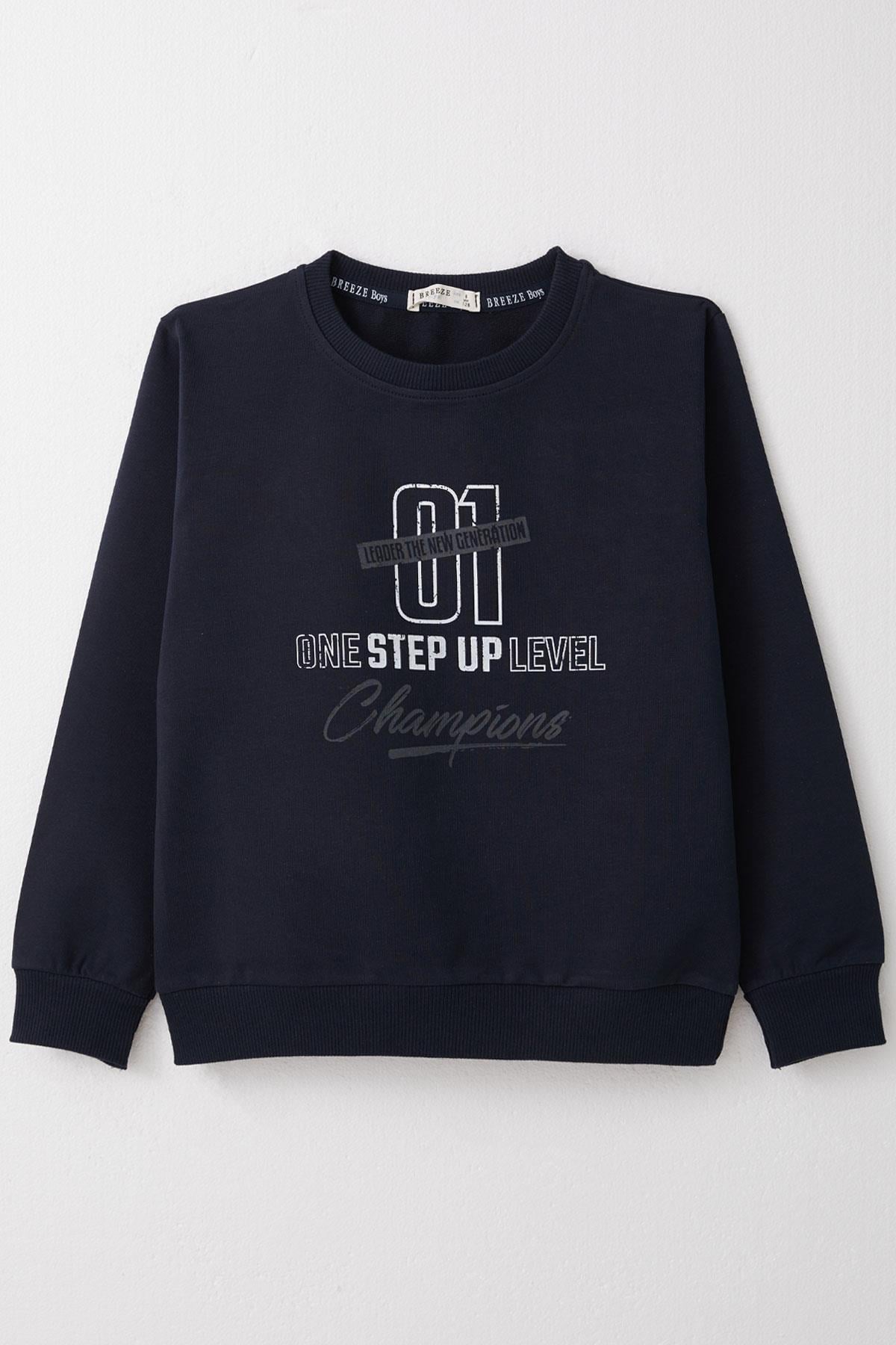 Breeze Erkek Çocuk Sweatshirt Yazı Baskılı Lacivert (4-8 Yaş)