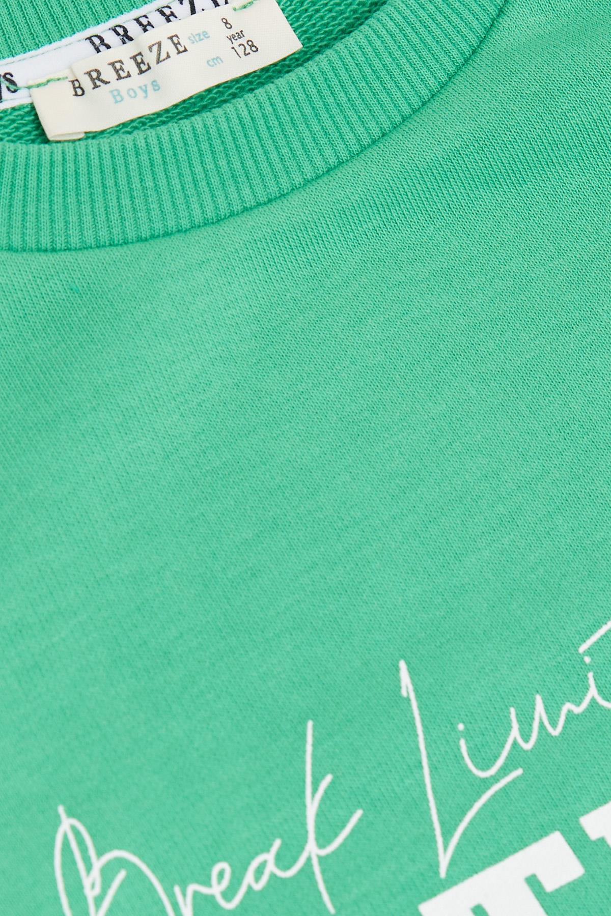 Breeze Erkek Çocuk Sweatshirt Yazı Baskılı Yeşil (8-14 Yaş)