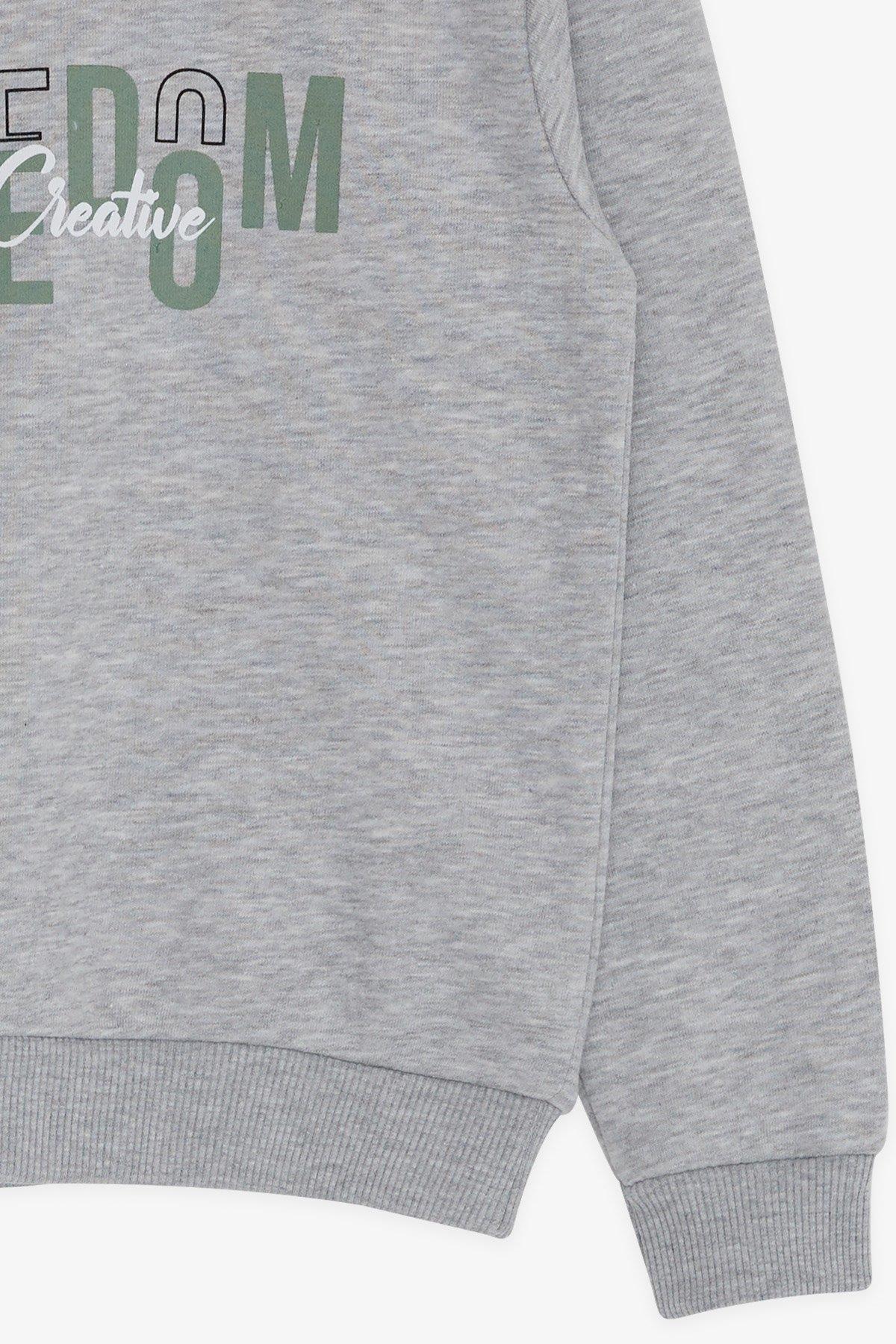 Breeze Erkek Çocuk Sweatshirt Yazı Baslılı Gri Melanj (8-14 Yaş)