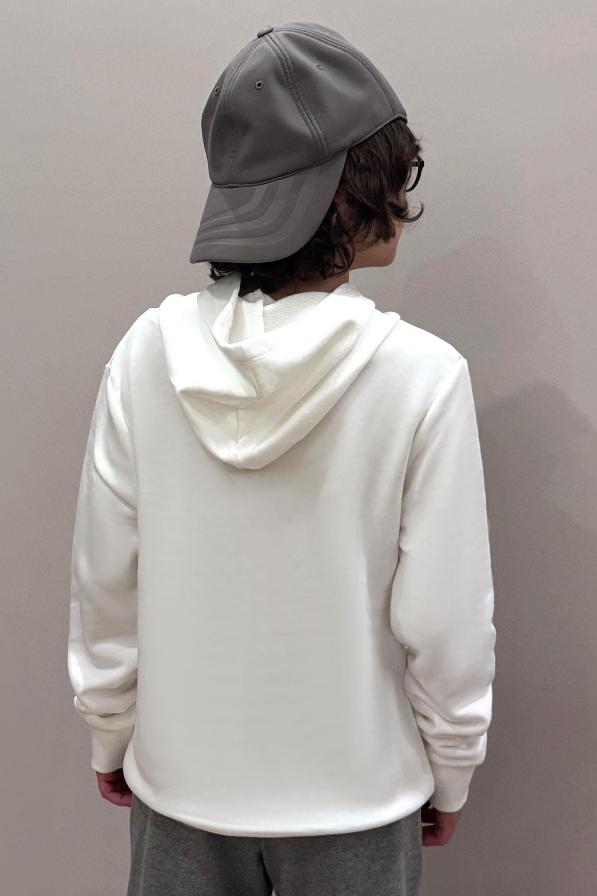 Breeze Erkek Çocuk Sweatshirt Yazı Baskılı Kanguru Cepli Kapüşonlu Beyaz (8-14 Yaş)