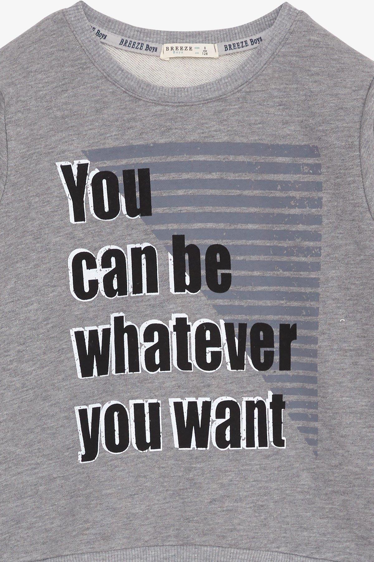 Breeze Erkek Çocuk Sweatshirt Yazı Baskılı Koyu Gri Melanj (8-9 Yaş)