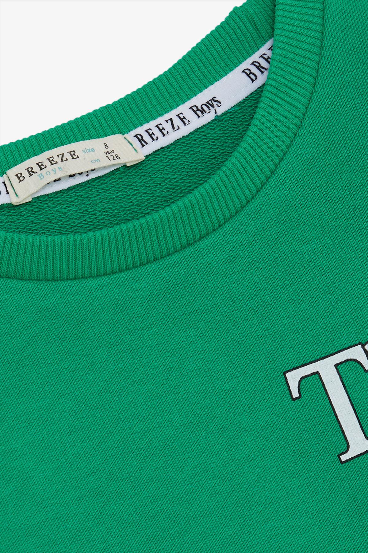 Breeze Erkek Çocuk Sweatshirt Yazı Baskılı Yeşil (8-14 Yaş)