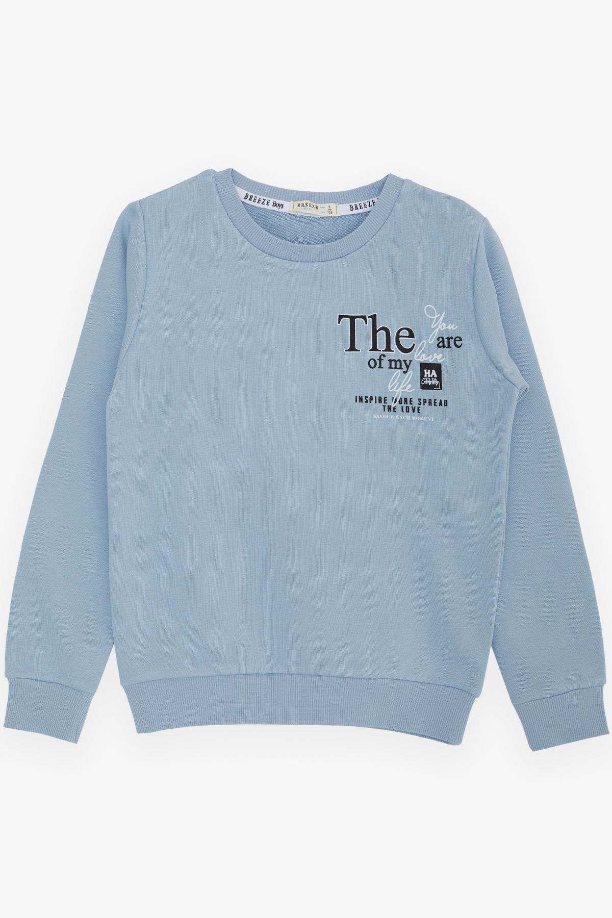 Breeze Erkek Çocuk Sweatshirt Yazı Baskılı Buz Mavisi (8-14 Yaş)