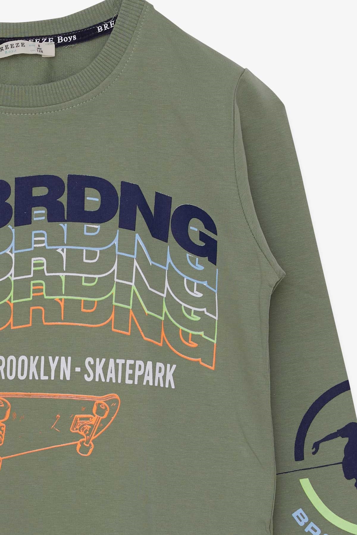 Breeze Erkek Çocuk Sweatshirt Yazı Baskılı Haki Yeşil (8-14 Yaş)