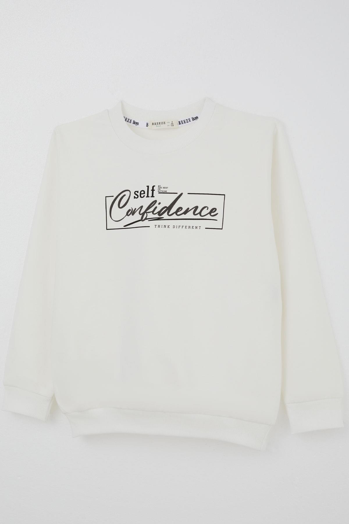 Breeze Erkek Çocuk Sweatshirt Yazı Baskılı Ekru (8-14 Yaş)
