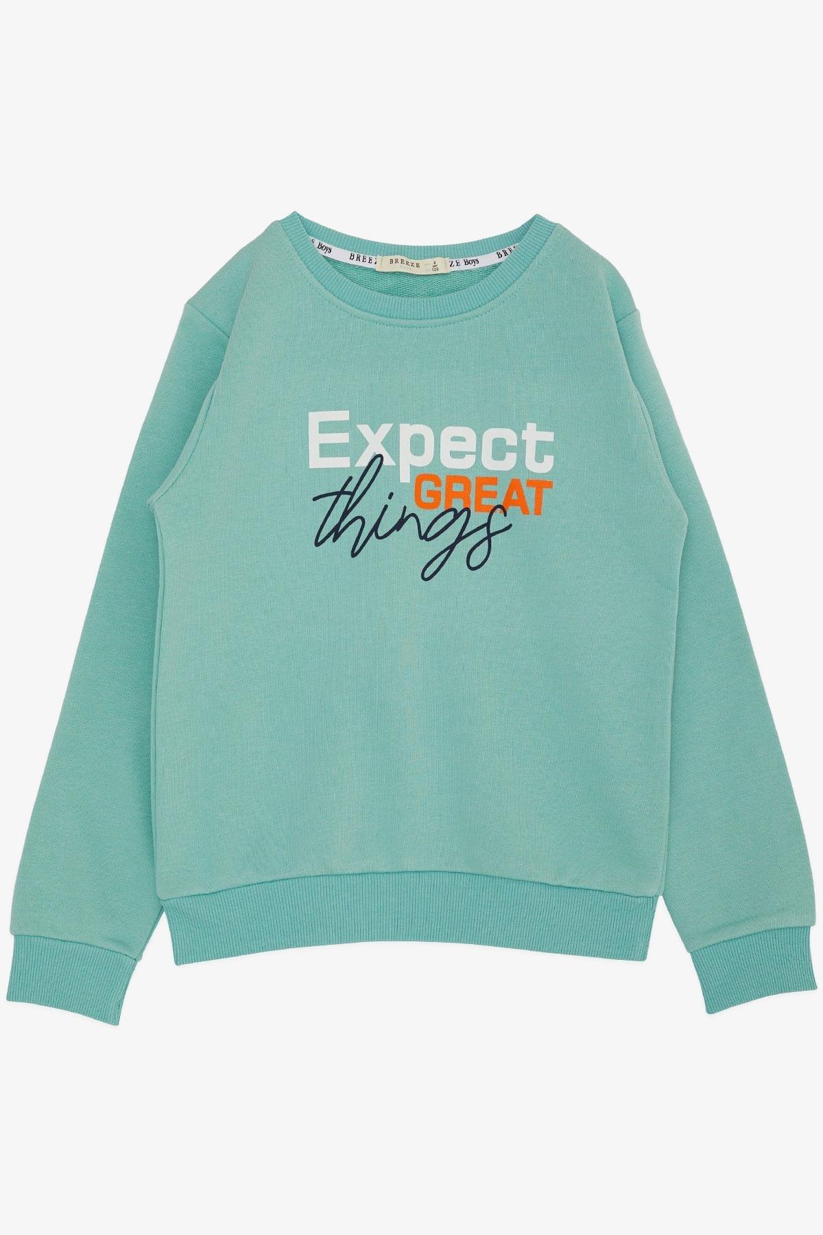 Breeze Erkek Çocuk Sweatshirt Yazı Baskılı Su Yeşili (4-8 Yaş)