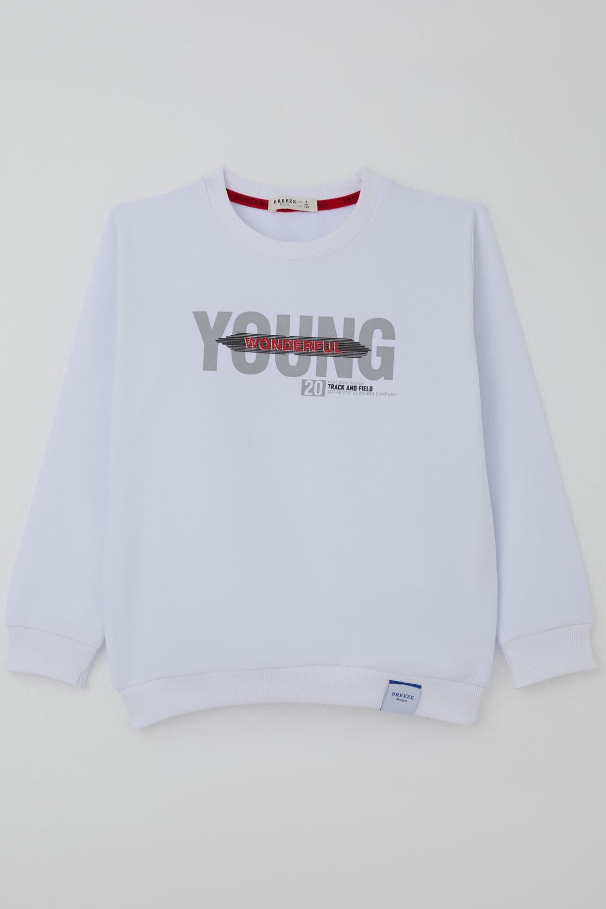 Breeze Erkek Çocuk Sweatshirt Yazı Baskılı Beyaz (8-14 Yaş)