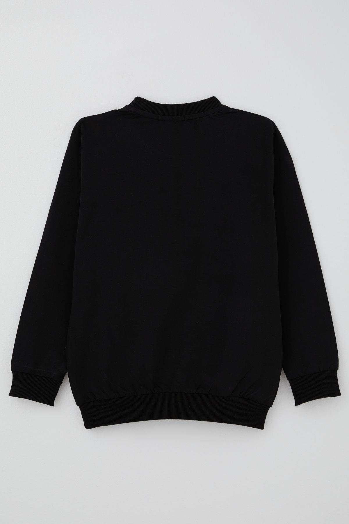 Breeze Erkek Çocuk Sweatshirt Yazı Baskılı Siyah (8-14 Yaş)