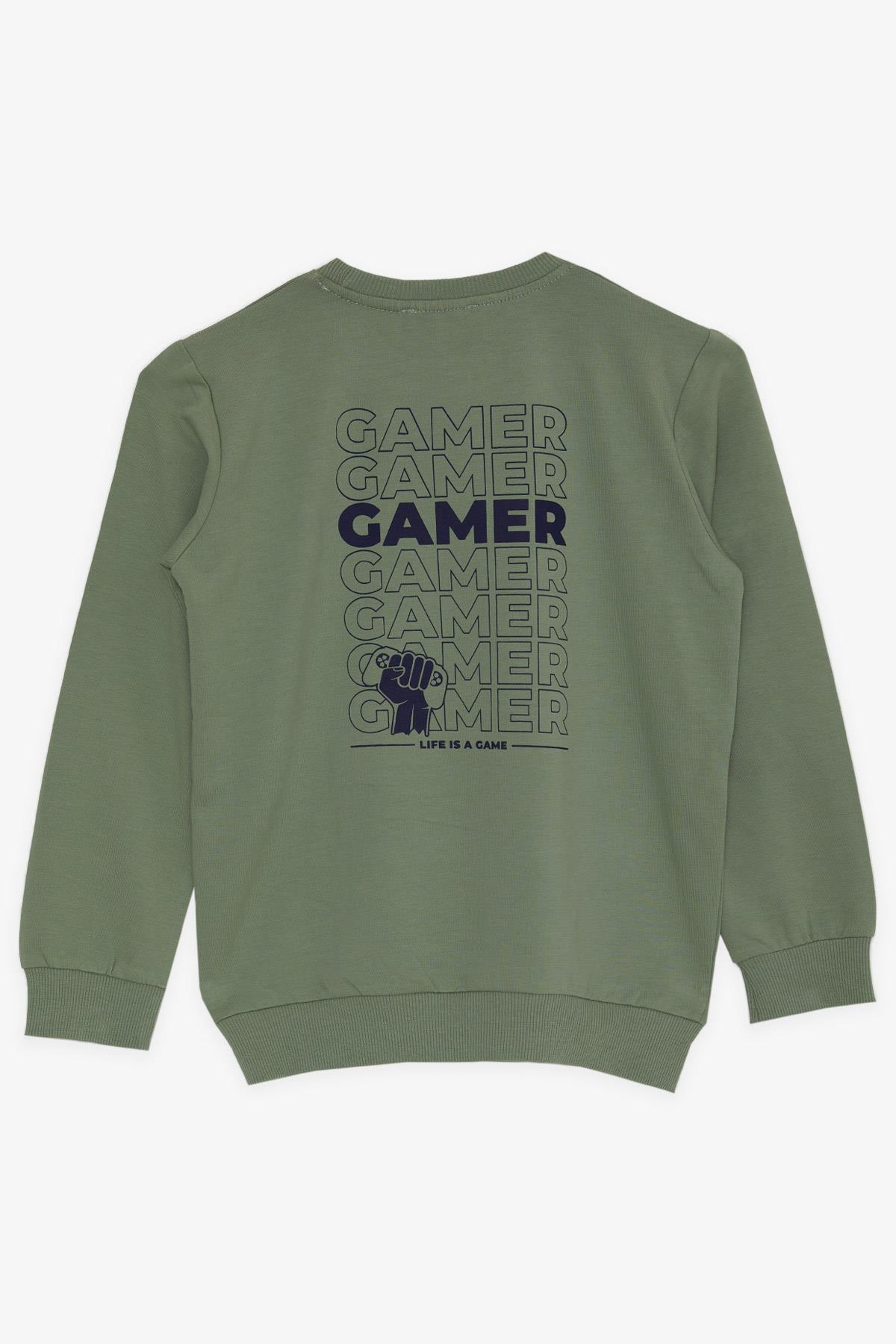 Breeze Erkek Çocuk Sweatshirt Yazı Baskılı Armalı Haki Yeşil (8-14 Yaş)