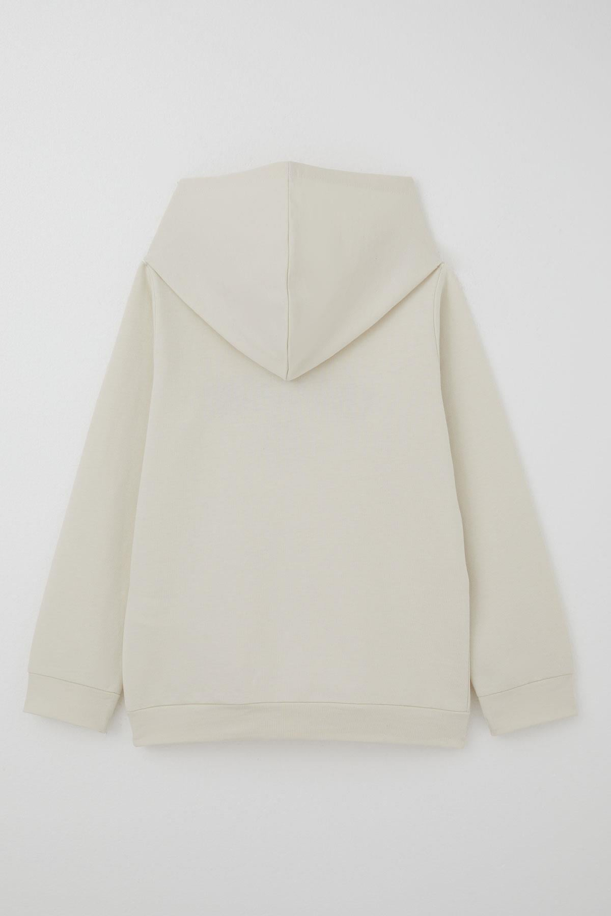 Breeze Erkek Çocuk Sweatshirt Yazı Baskılı Kapüşonlu Taş (4-8 Yaş)
