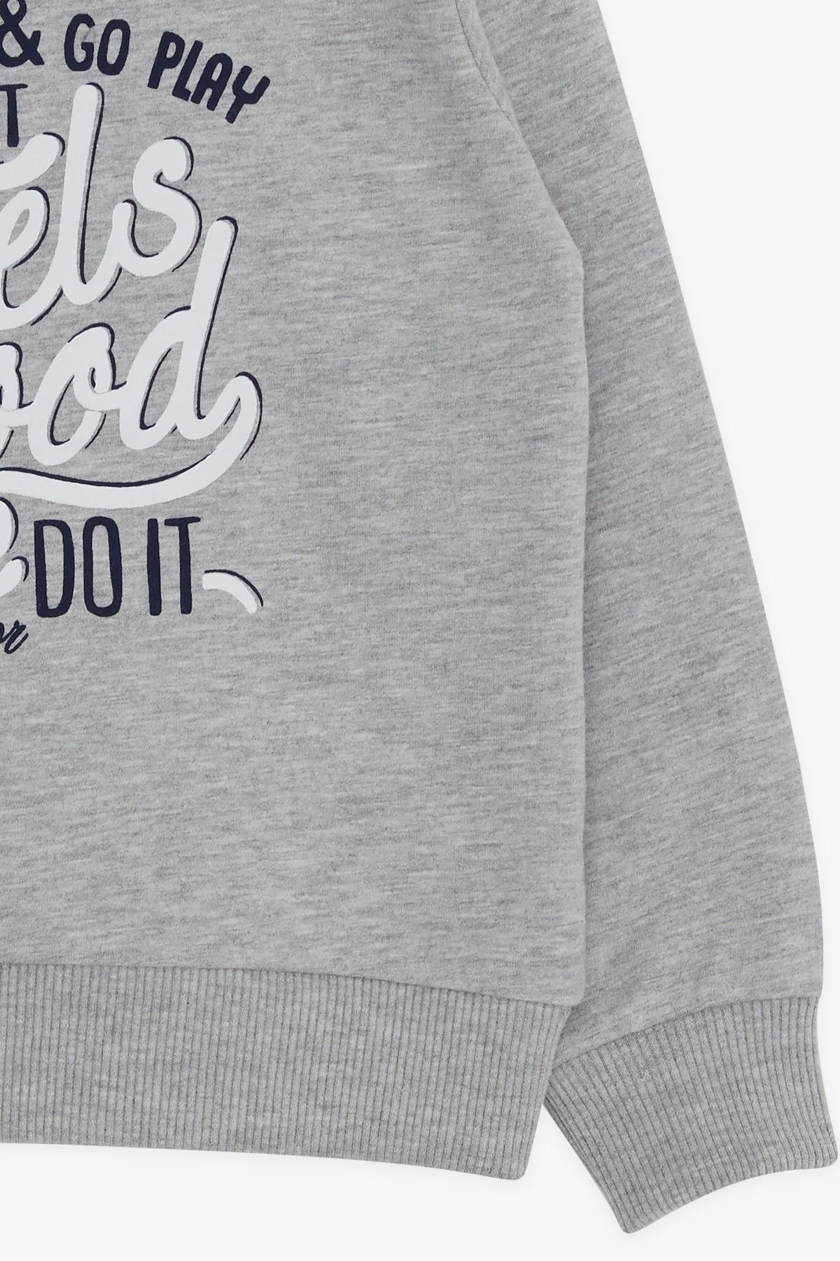 Breeze Erkek Çocuk Sweatshirt Yazı Baskılı Gri Melanj (2-6 Yaş)
