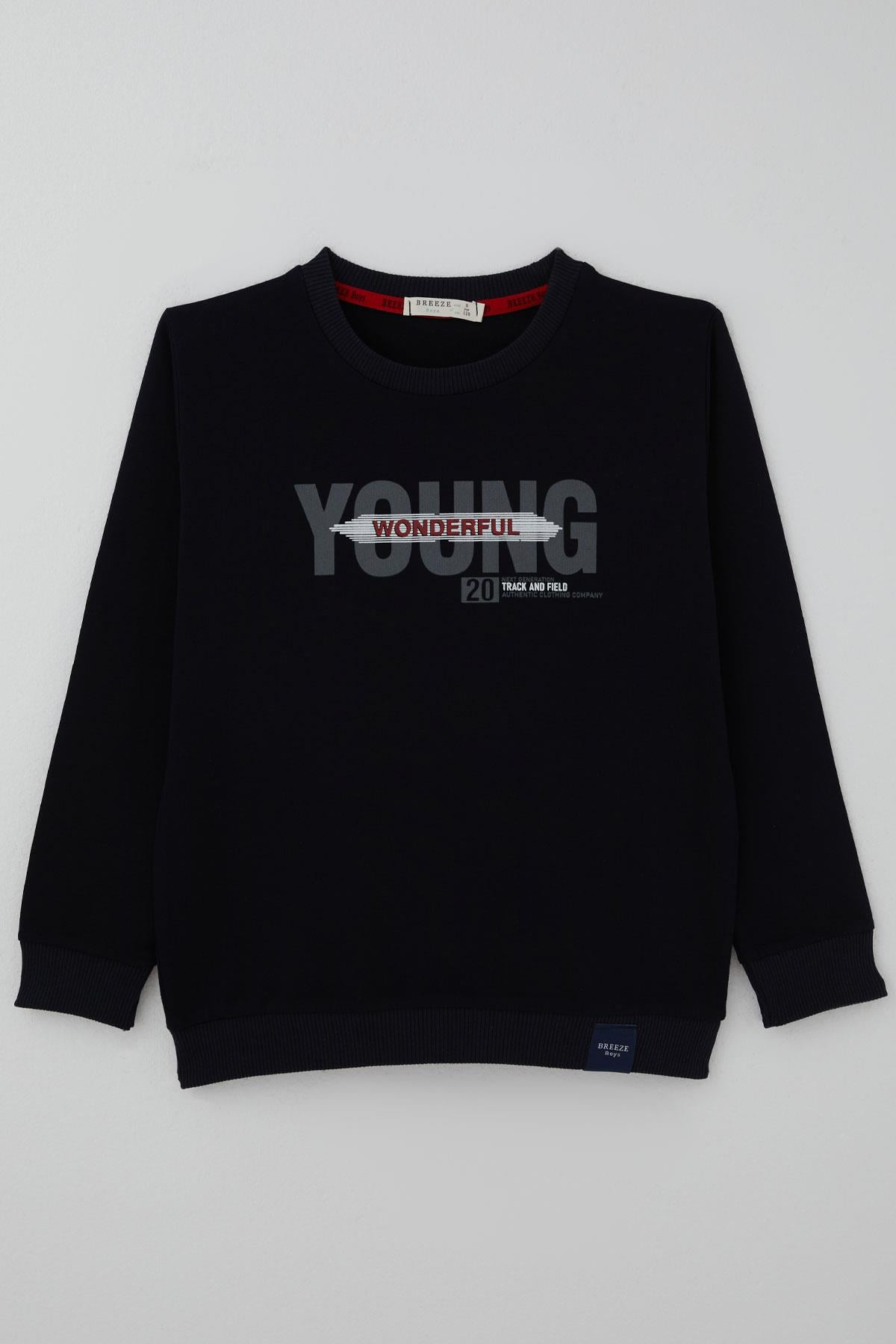 Breeze Erkek Çocuk Sweatshirt Yazı Baskılı Lacivert (8-12 Yaş)