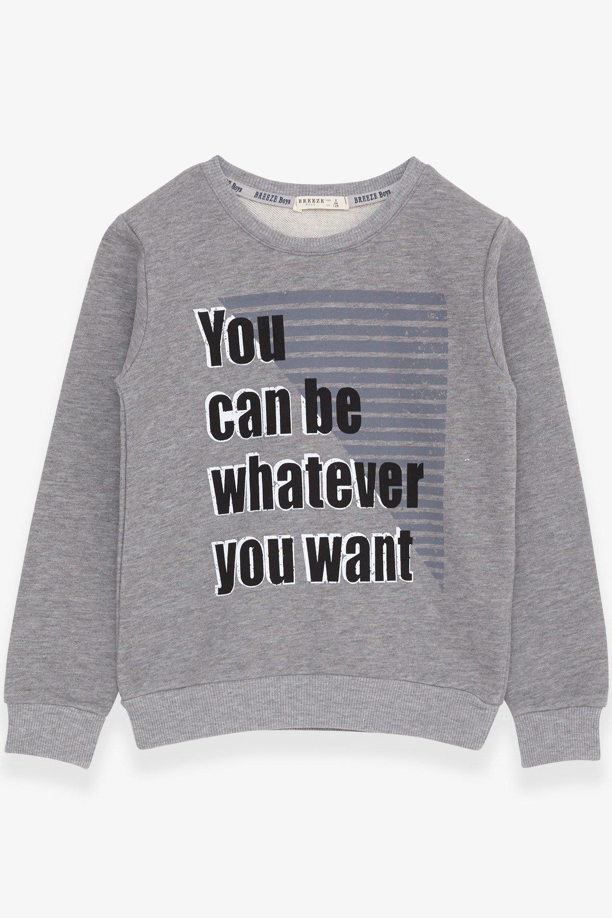 Breeze Erkek Çocuk Sweatshirt Yazı Baskılı Koyu Gri Melanj (8-9 Yaş)