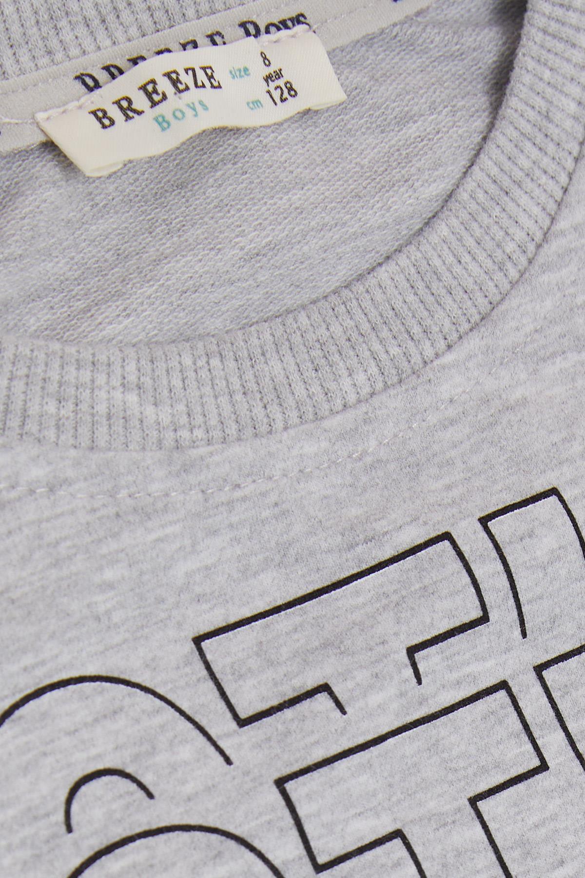 Breeze Erkek Çocuk Sweatshirt Yazı Baskılı Açık Gri Melanj (8-12 Yaş)