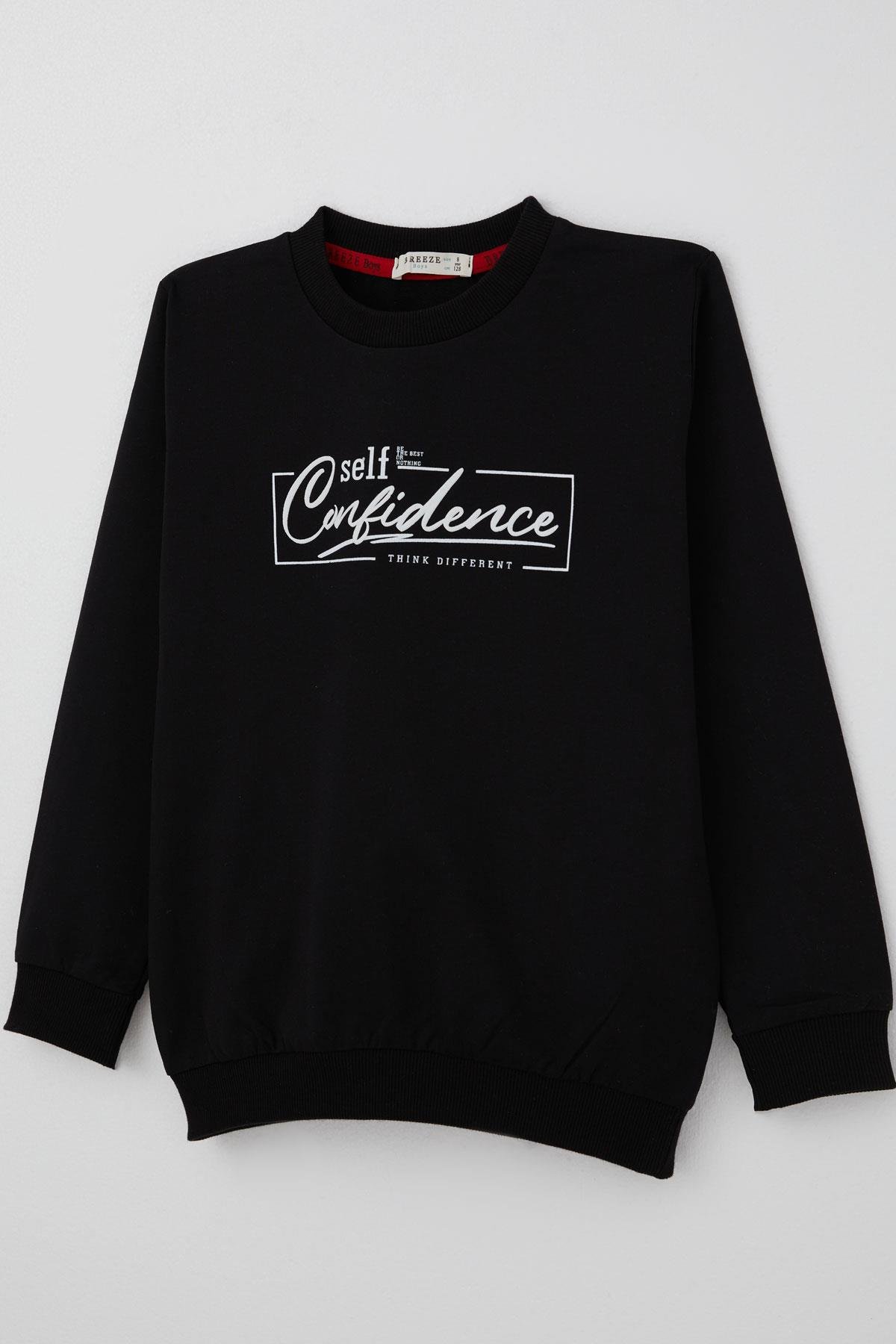 Breeze Erkek Çocuk Sweatshirt Yazı Baskılı Siyah (8-14 Yaş)