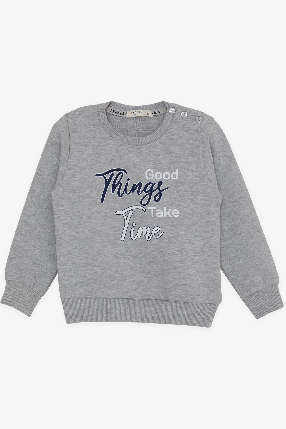 Breeze Erkek Çocuk Sweatshirt Yazı Baskılı Açık Gri Melanj (2-6 Yaş)