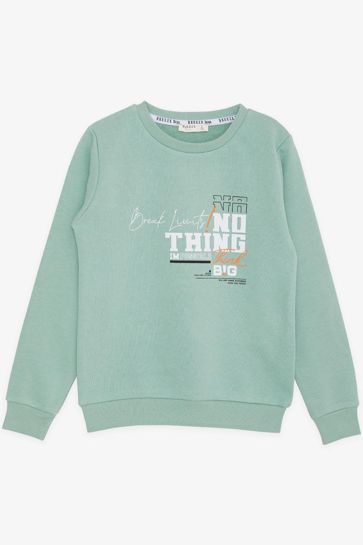 Breeze Erkek Çocuk Sweatshirt Yazı Baskılı Mint Yeşili (8-14 Yaş)