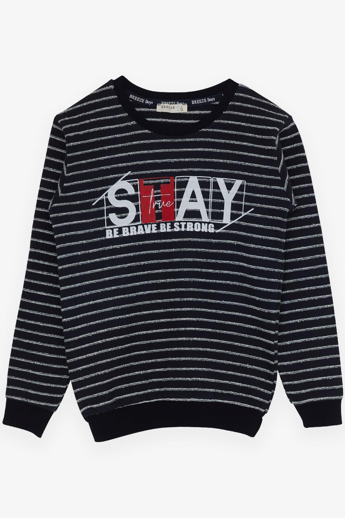 Breeze Erkek Çocuk Sweatshirt Yazı Baskılı Lacivert (5-10 Yaş)