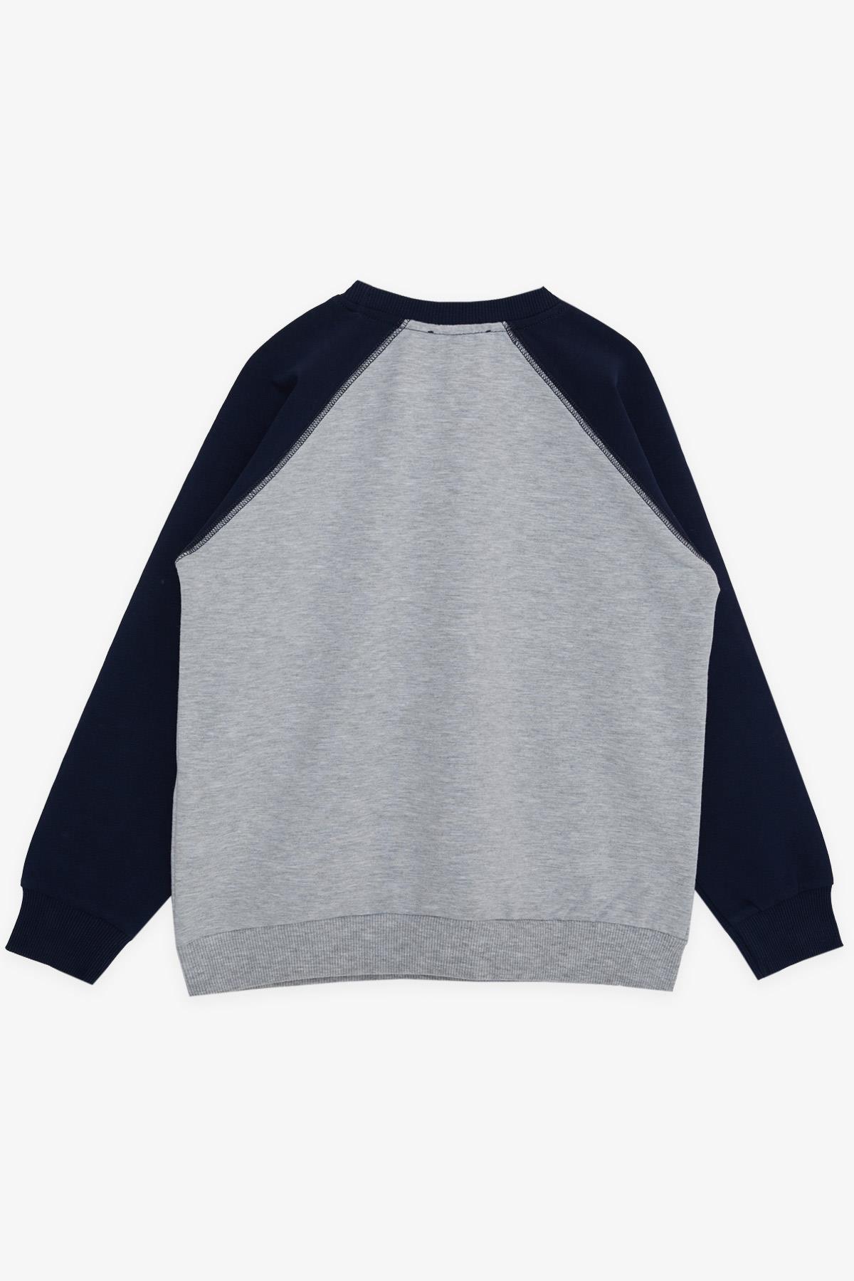 Breeze Erkek Çocuk Sweatshirt Yazı Baskılı Cepli Açık Gri Melanj (5-10 Yaş)
