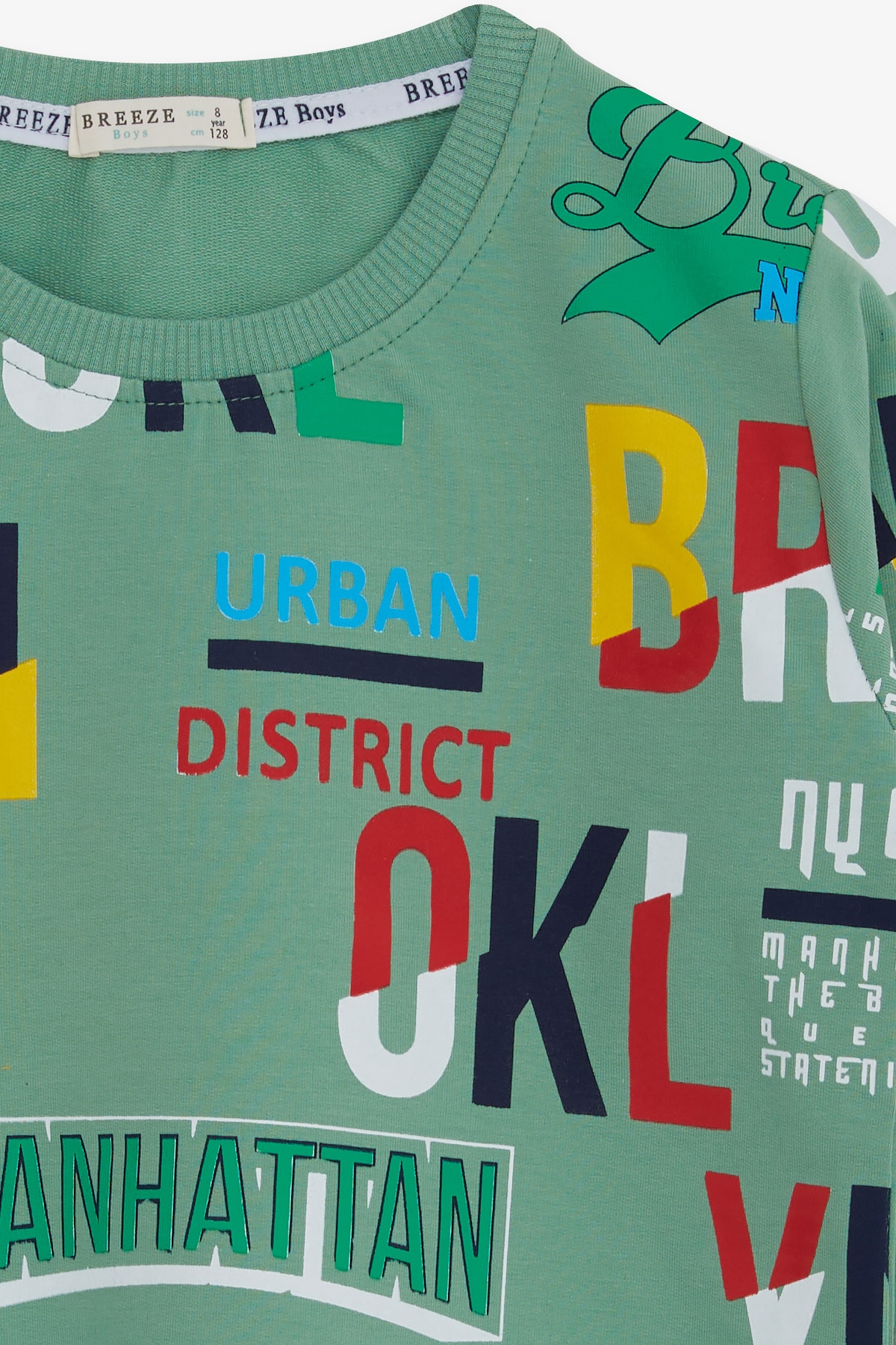 Breeze Erkek Çocuk Sweatshirt Yazı Desenli Mint Yeşili (5-10 Yaş)