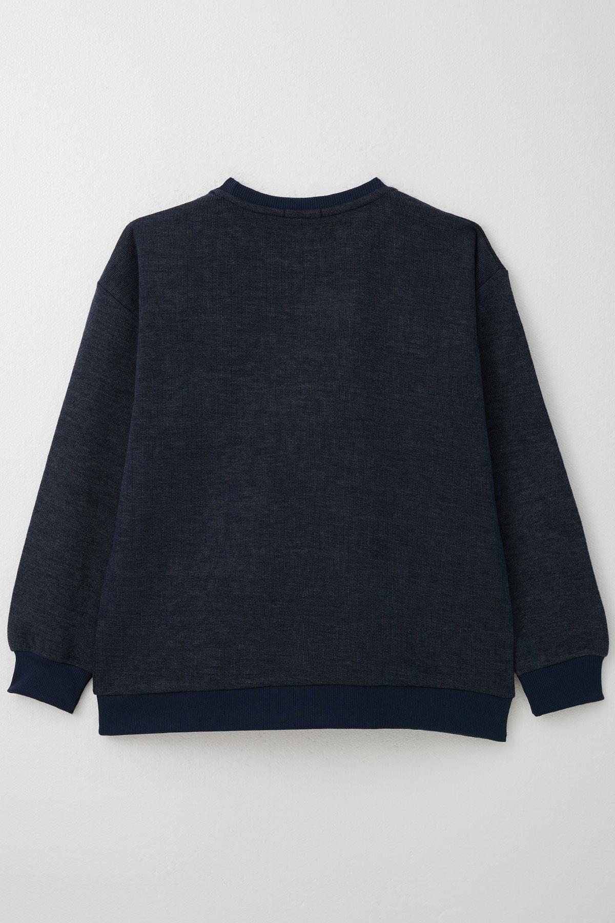Breeze Erkek Çocuk Sweatshirt Yazı Nakışlı Lacivert Melanj (9 Yaş)
